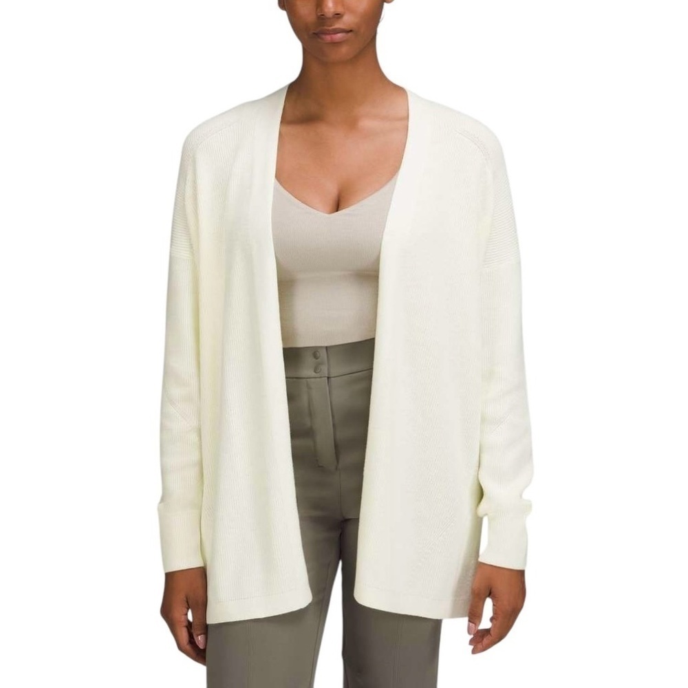 Lululemon Side Slit Sweater Wrap Pale Yellow Cotton Blend Knit Sz 4 / S